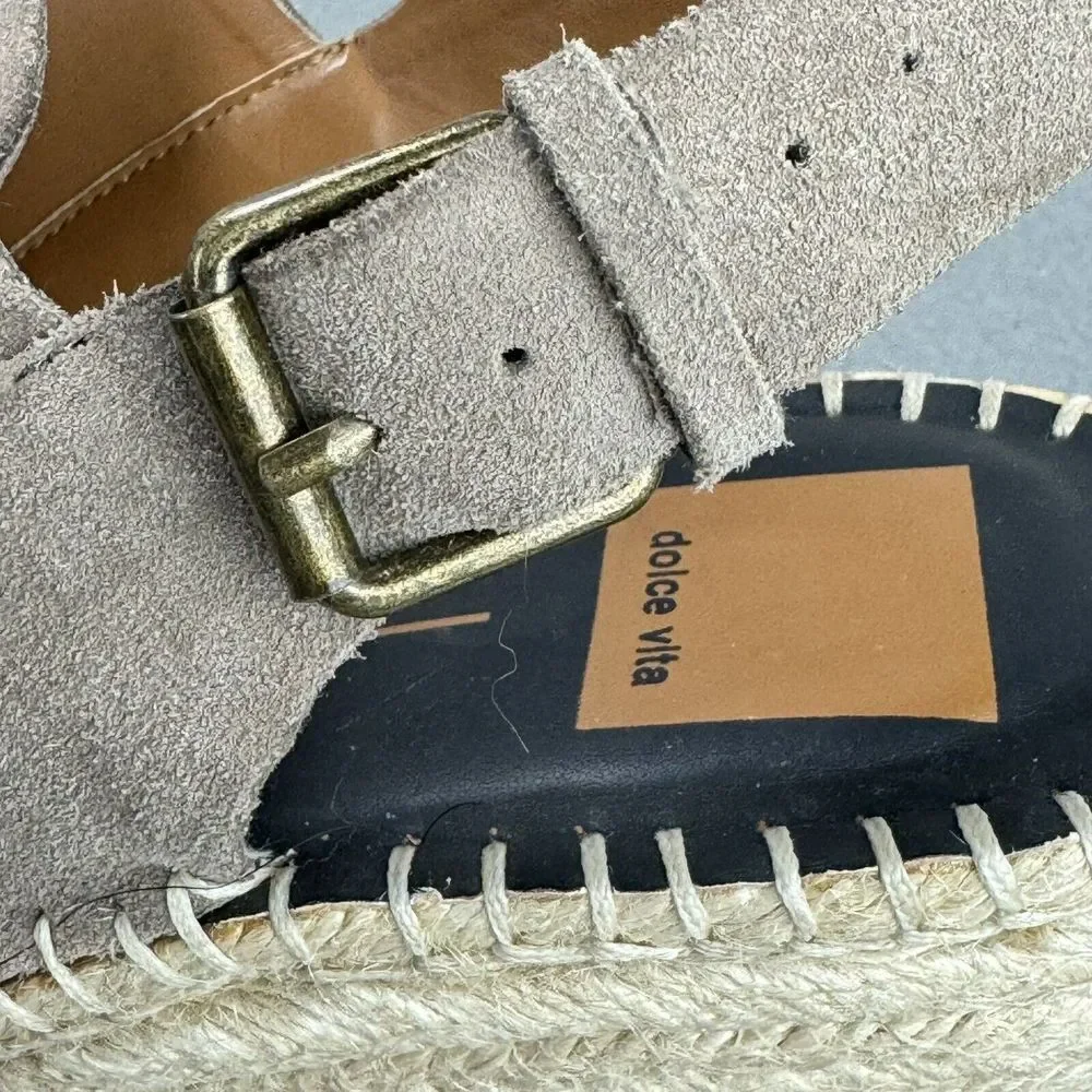 Dolce Vita Sandals Size 9.5 Taupe Espadrille Slingback Wedge Heel Nubuck Leather